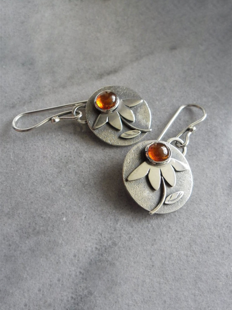 Vintage Geometric Amber Flower Earrings｜Awaytr®