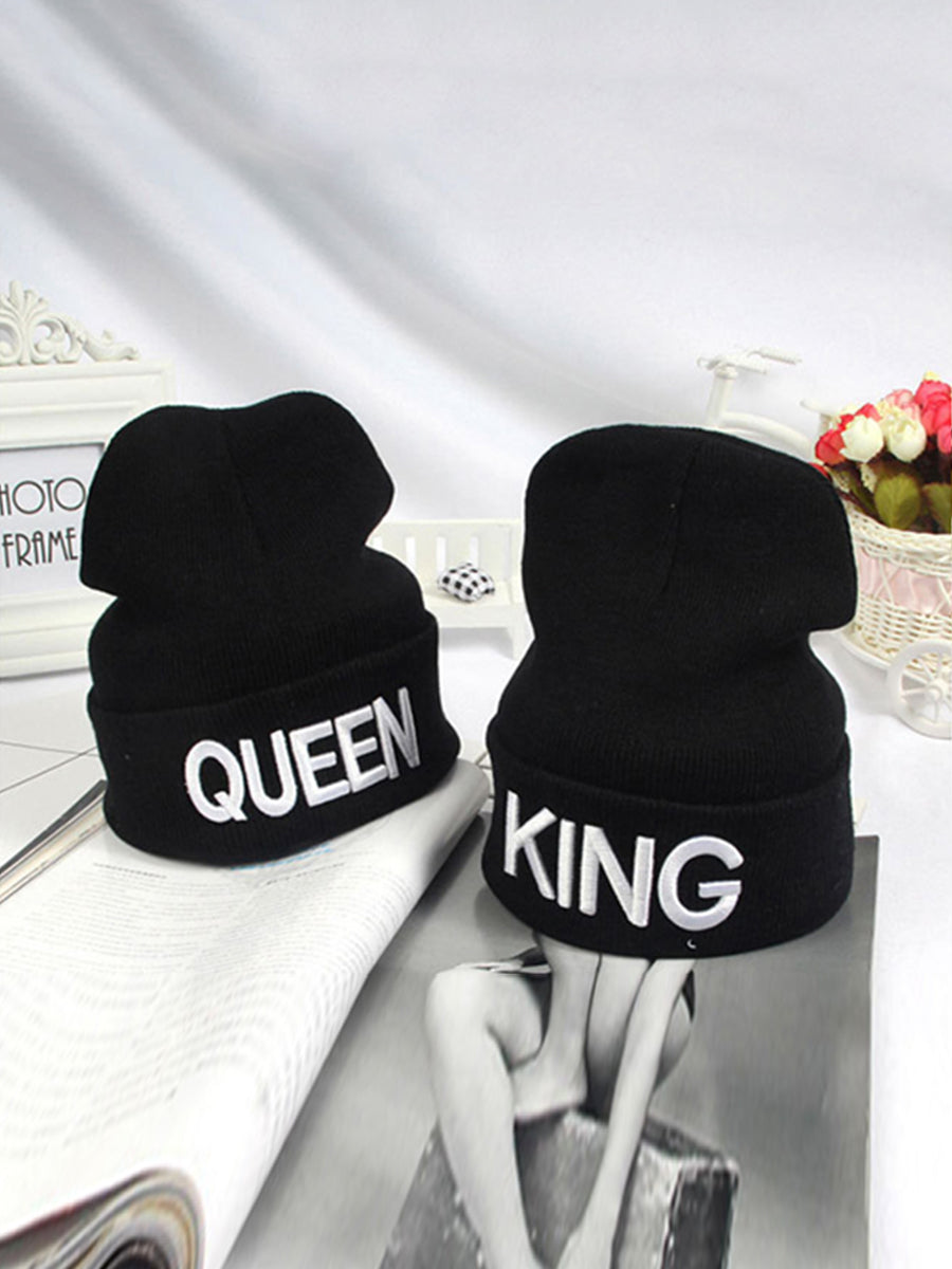 QUEEN KING Black And White Letters Couple Knit Hat｜Awaytr®