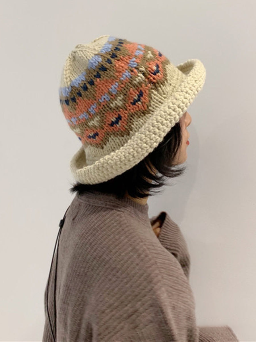 Vintage Jacquard Thick Wool Crimped Knitted Fisherman Hat｜Awaytr®