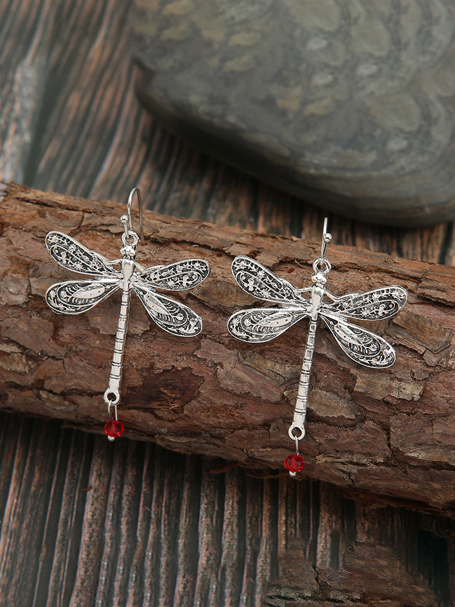 Vintage Pattern Dragonfly Ruby Earrings｜Awaytr®