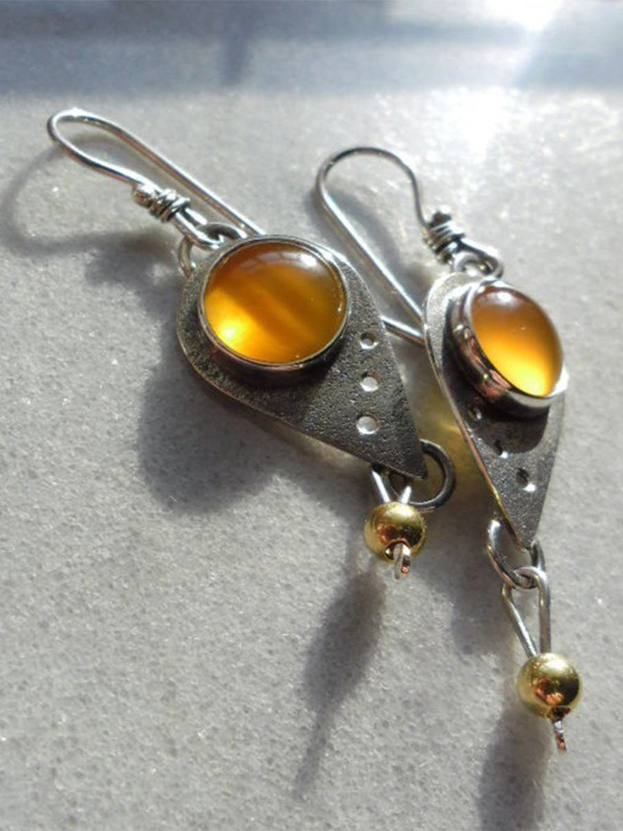 Vintage Drop-shaped Inlaid Amber Earrings｜Awaytr®