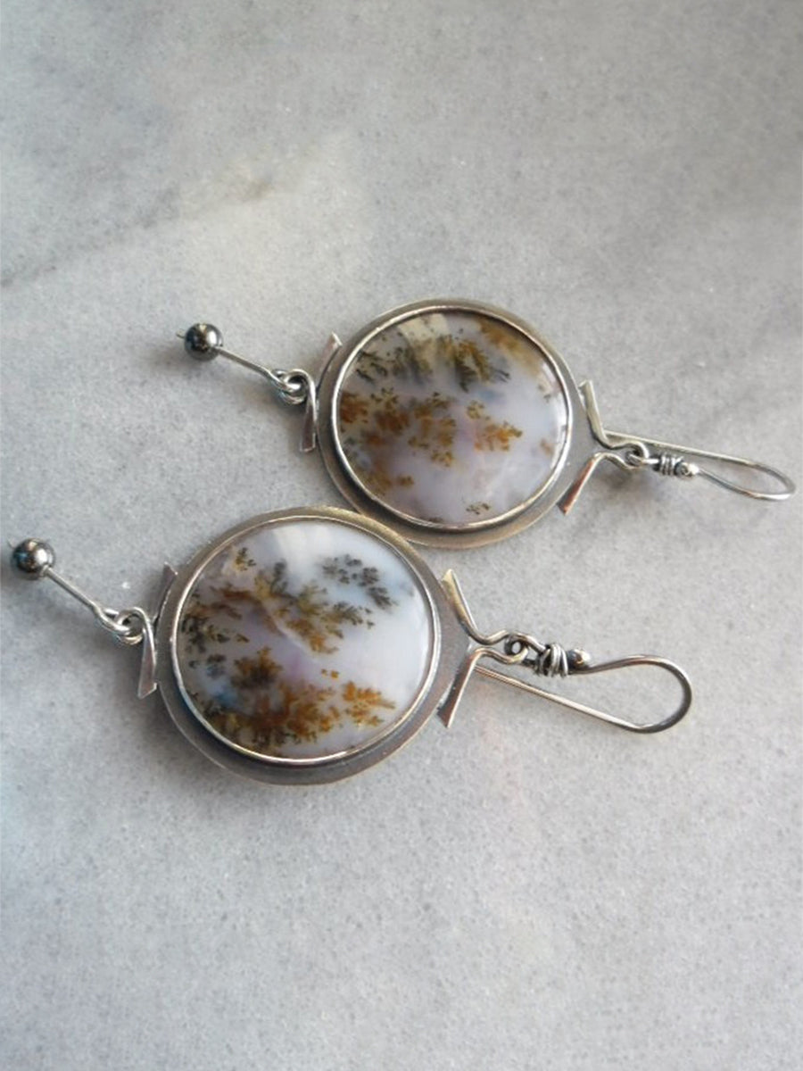 Retro Round Epoxy Dried Flower Leaf Earrings｜Awaytr®