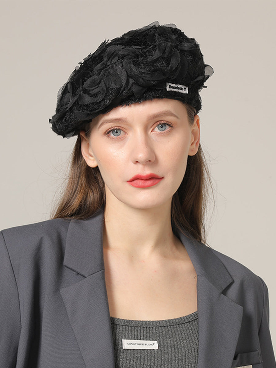 Rabbit Fur Lace Beret Hat｜Awaytr®