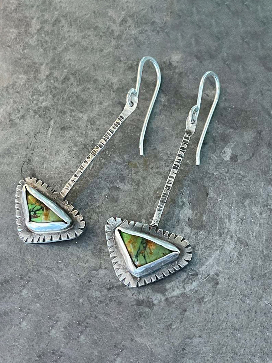 Triangle Inlaid Turquoise Long Earrings｜Awaytr®