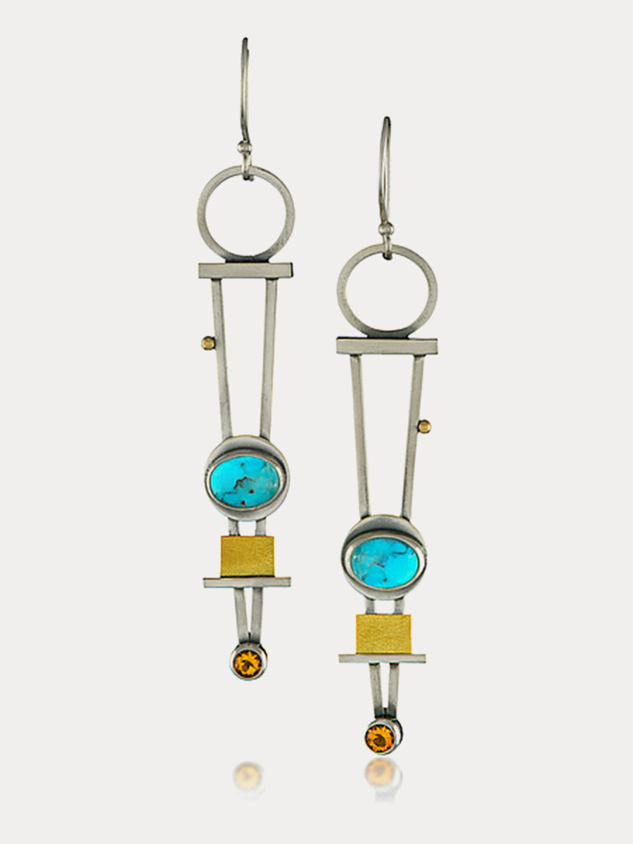 Two-tone Turquoise And Diamond Earrings｜Awaytr®