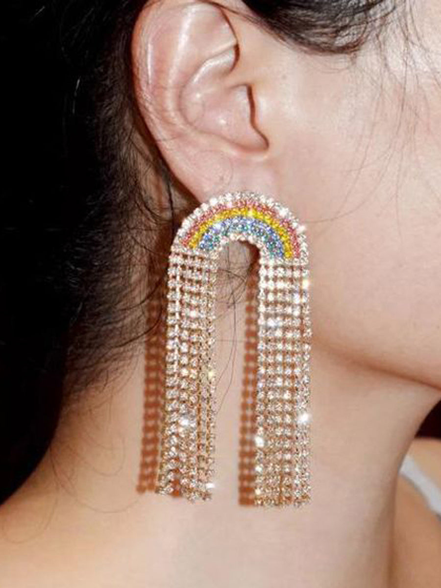 Long Diamond Tassel Cloud Rainbow Earrings｜Awaytr®