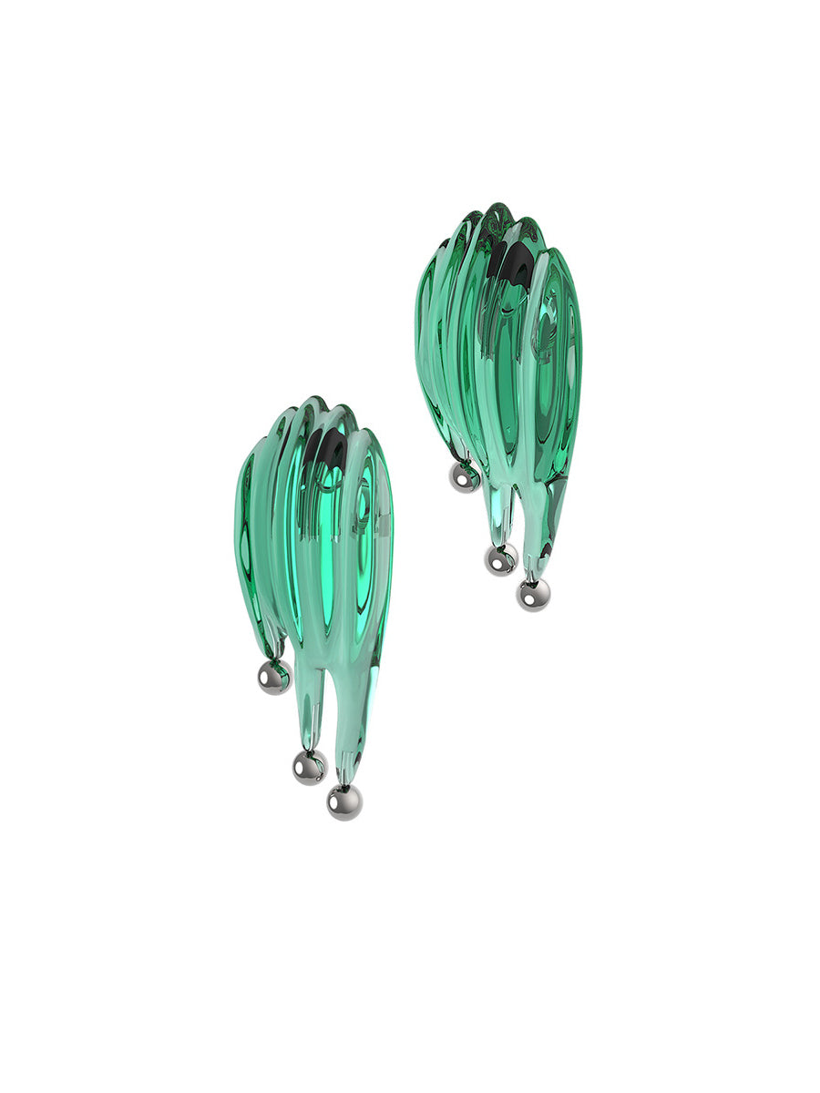 Green Transparent Liquefied Earrings｜Awaytr®