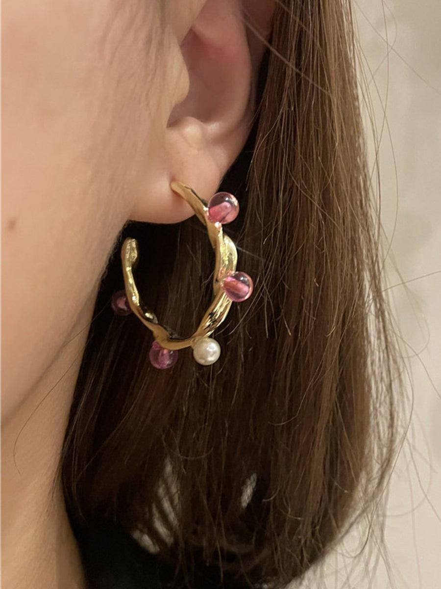 C-shaped Embellished Transparent Bead Earrings｜Awaytr®