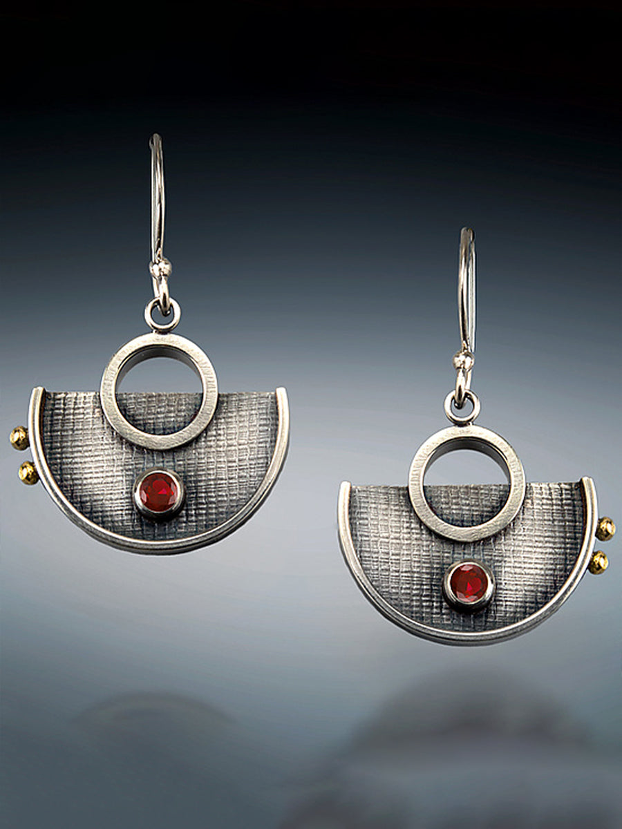 Vintage Semicircle Fan-shaped Earrings with Red Diamonds｜Awaytr®