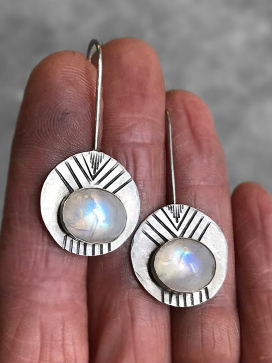 Retro Geometric Round Inlaid Moonstone Earrings｜Awaytr®