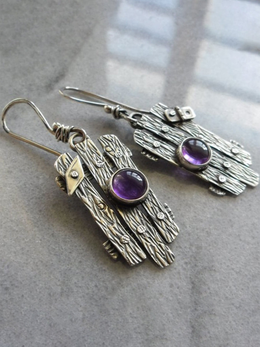 Vintage Fence Arrow Inlaid Amethyst Earrings｜Awaytr®