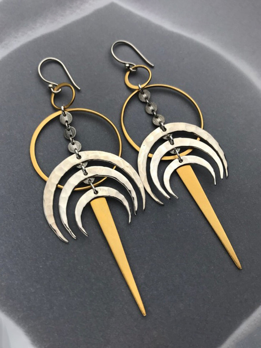 Retro Exaggerated Long Stitching Two-tone Geometric Earrings｜Awaytr®