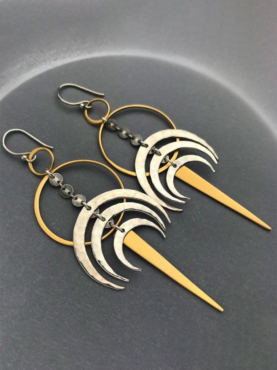 Retro Exaggerated Long Stitching Two-tone Geometric Earrings｜Awaytr®