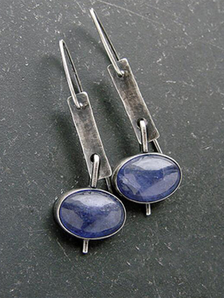 Vintage Distressed Oval Lapis Lazuli Earrings｜Awaytr®