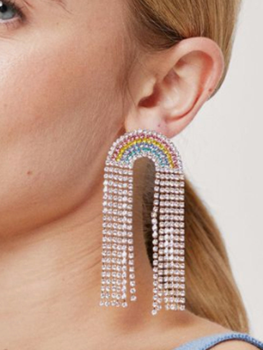 Long Diamond Tassel Cloud Rainbow Earrings｜Awaytr®