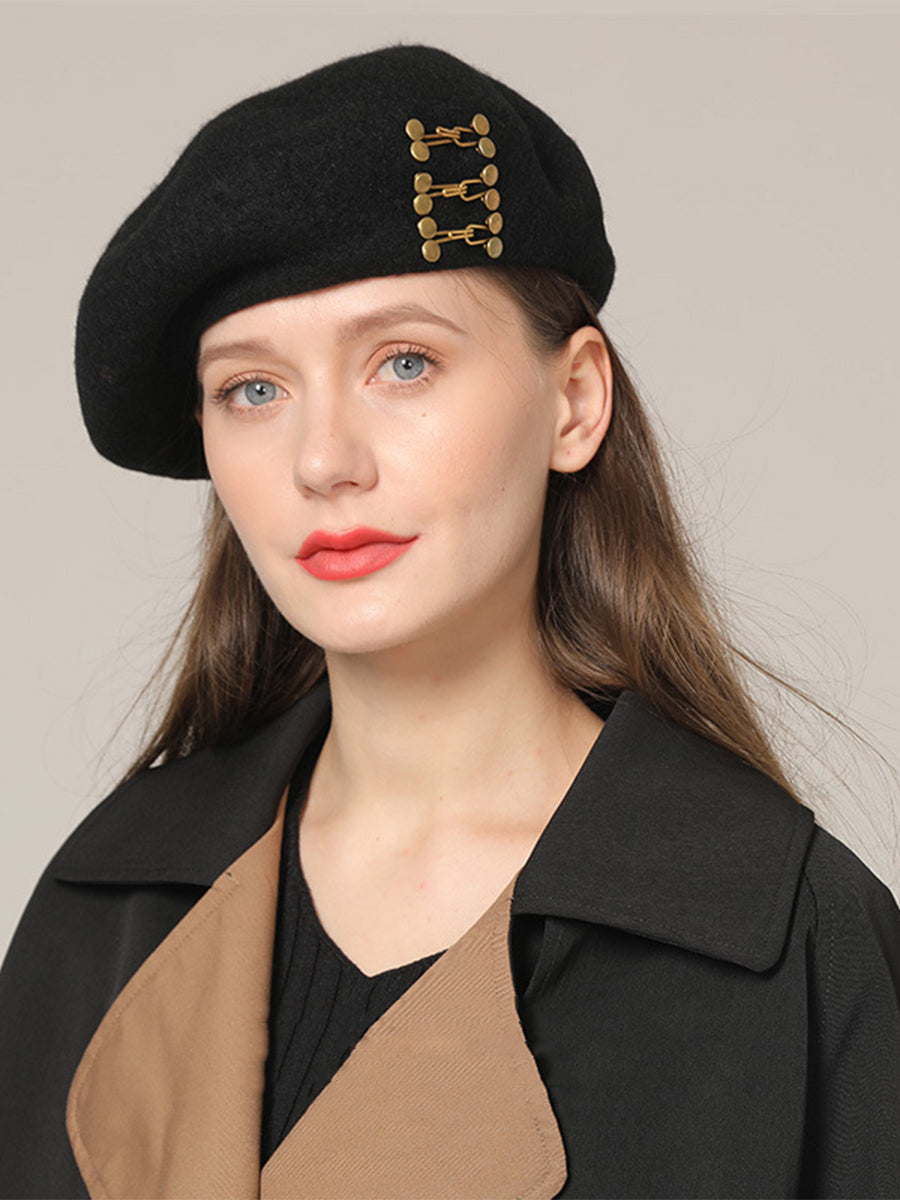 Vintage Black Rivet Woolen Beret Hat｜Awaytr®