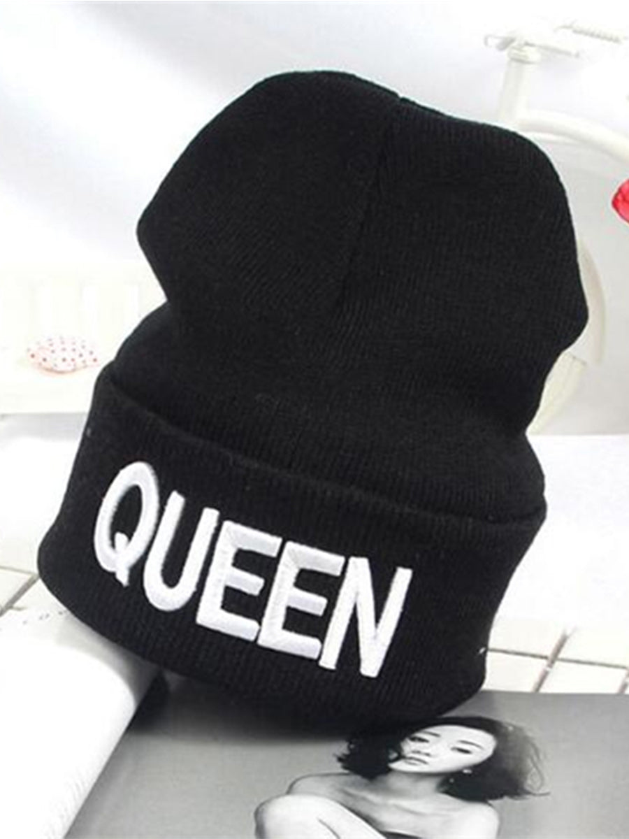 QUEEN KING Black And White Letters Couple Knit Hat｜Awaytr®