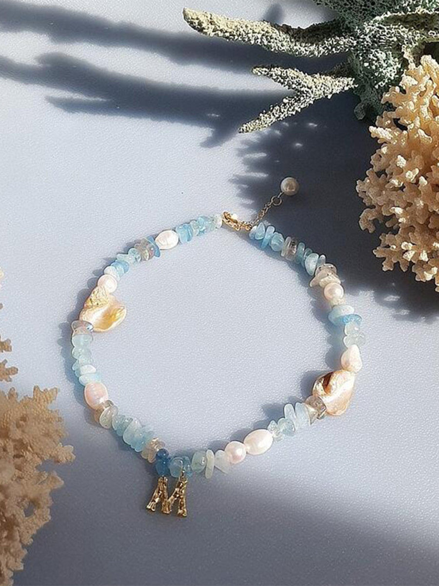 Resin Shell Beaded Letter Necklace｜Awaytr®