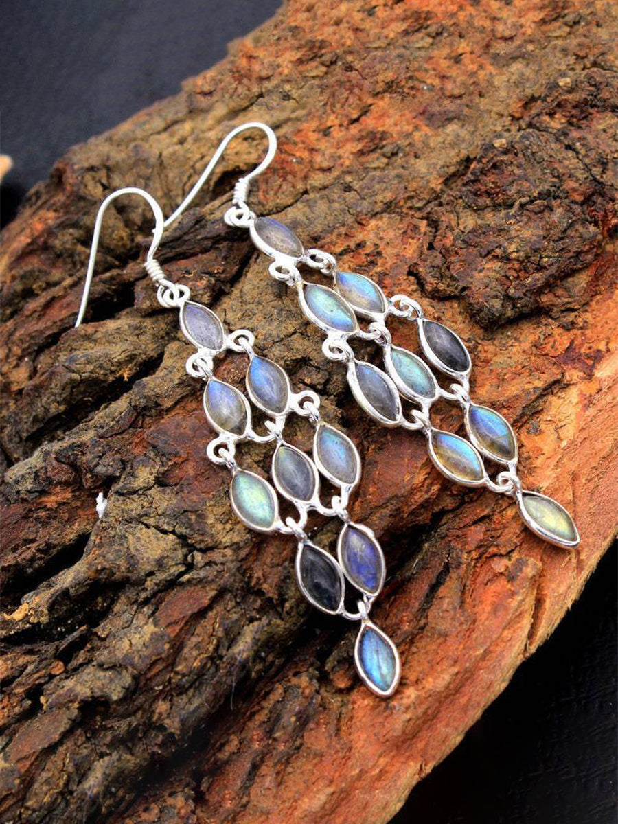 Water Drop Willow Leaves Colorful Moonstone Earrings｜Awaytr®