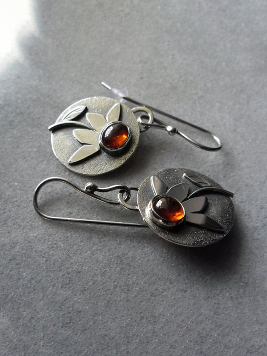 Vintage Geometric Amber Flower Earrings｜Awaytr®