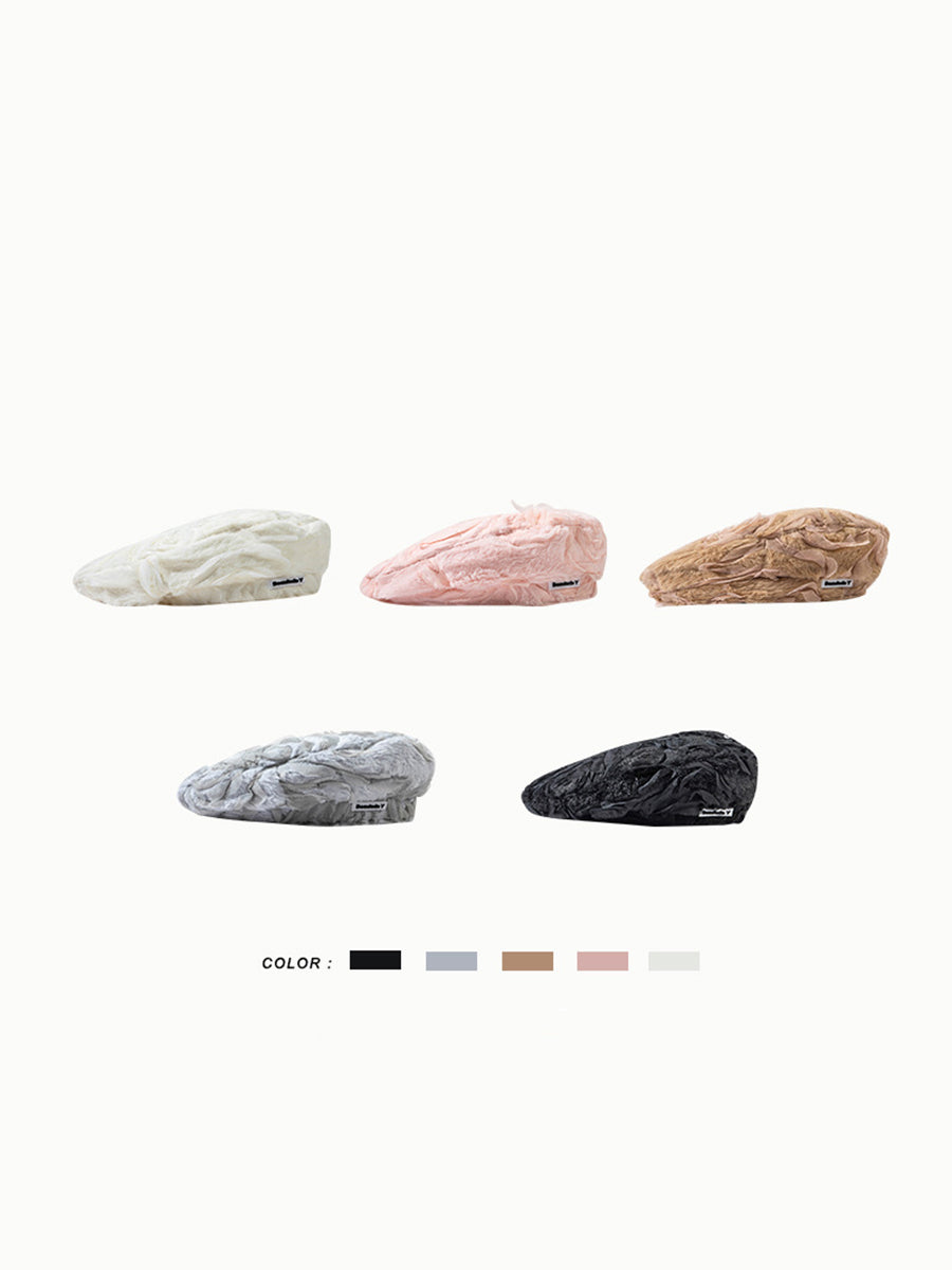 Rabbit Fur Lace Beret Hat｜Awaytr®