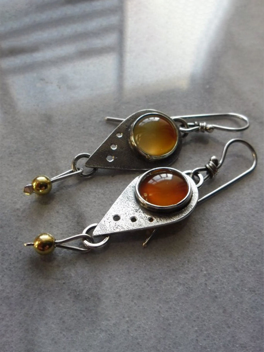 Vintage Drop-shaped Inlaid Amber Earrings｜Awaytr®