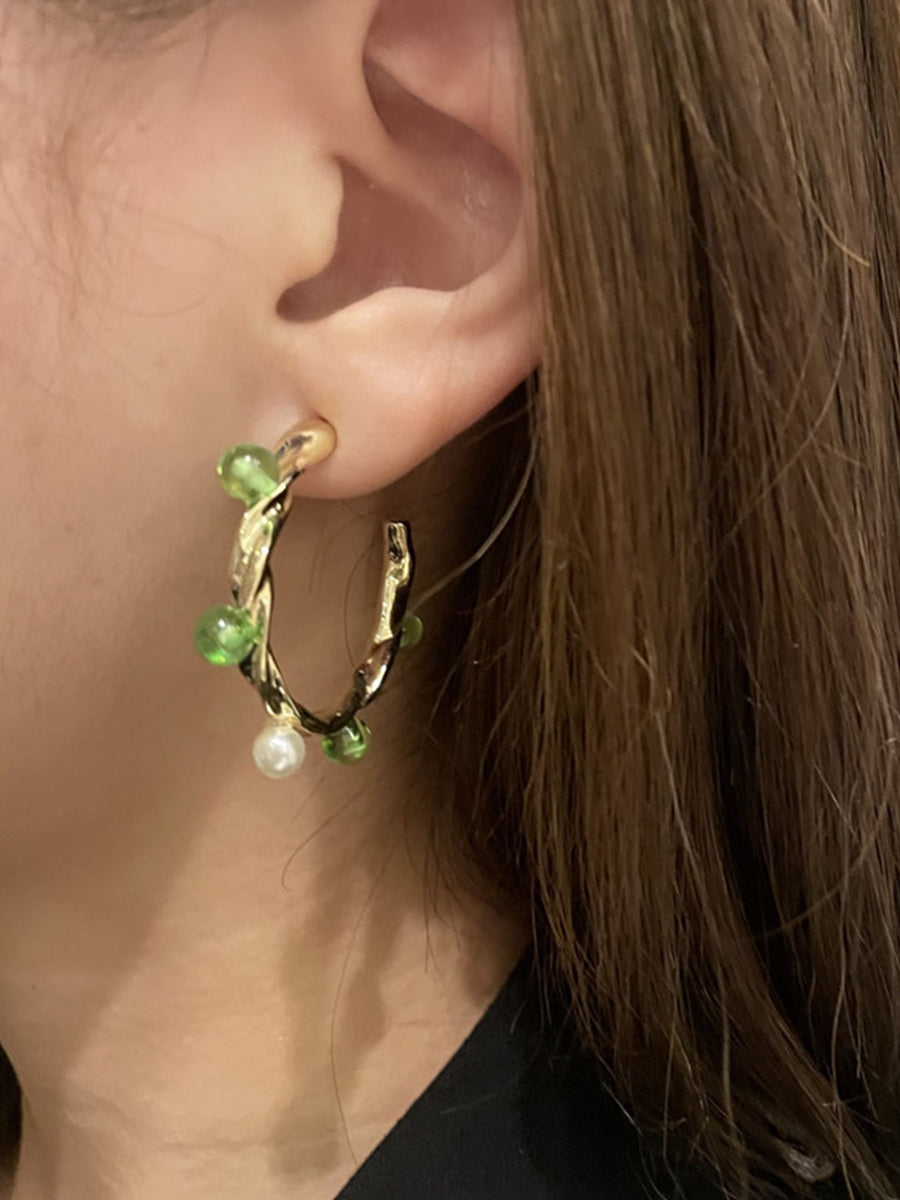 C-shaped Embellished Transparent Bead Earrings｜Awaytr®