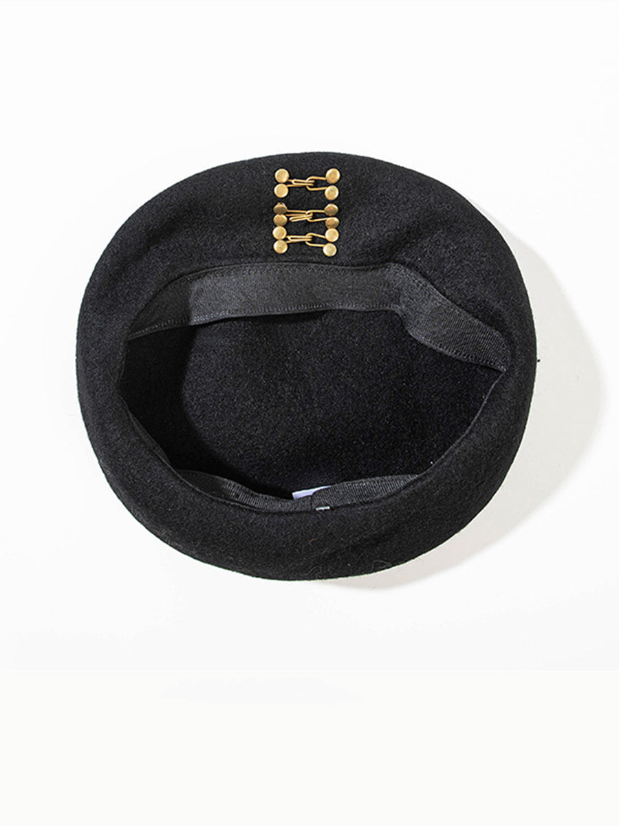 Vintage Black Rivet Woolen Beret Hat｜Awaytr®