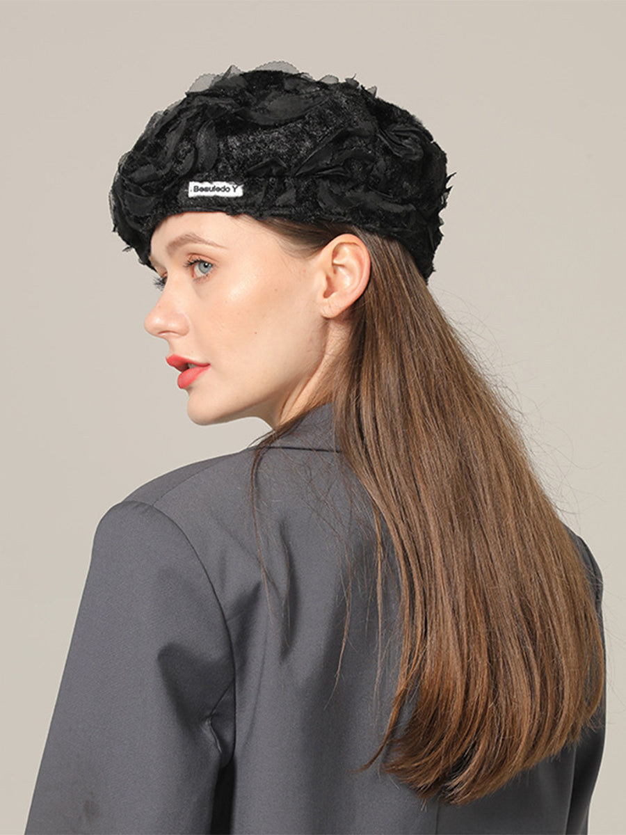 Rabbit Fur Lace Beret Hat｜Awaytr®