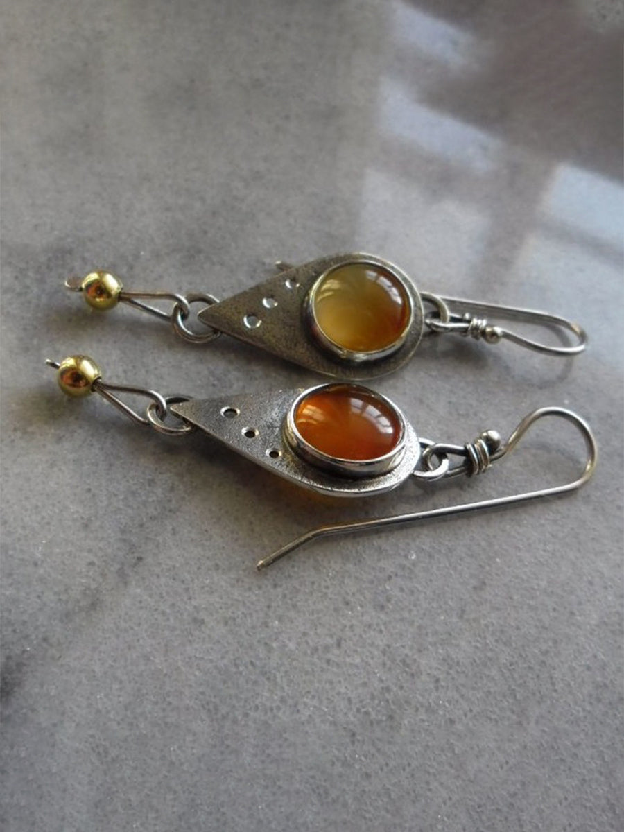 Vintage Drop-shaped Inlaid Amber Earrings｜Awaytr®