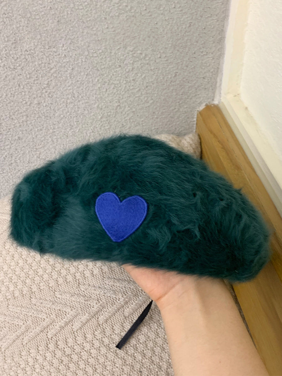 Heart-shaped Rabbit Fur Beret Hat｜Awaytr®