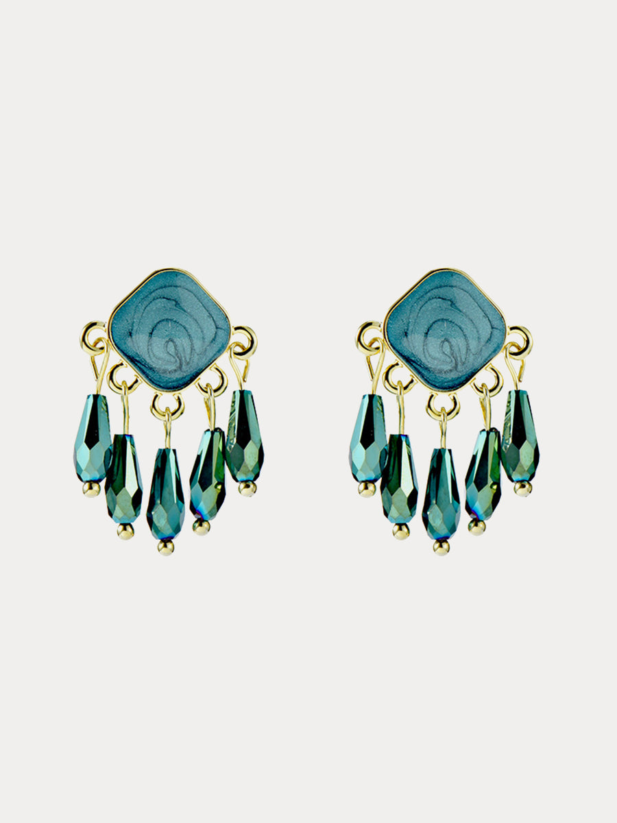 Square Color Zong Drop Crystal Tassel Earrings｜Awaytr®