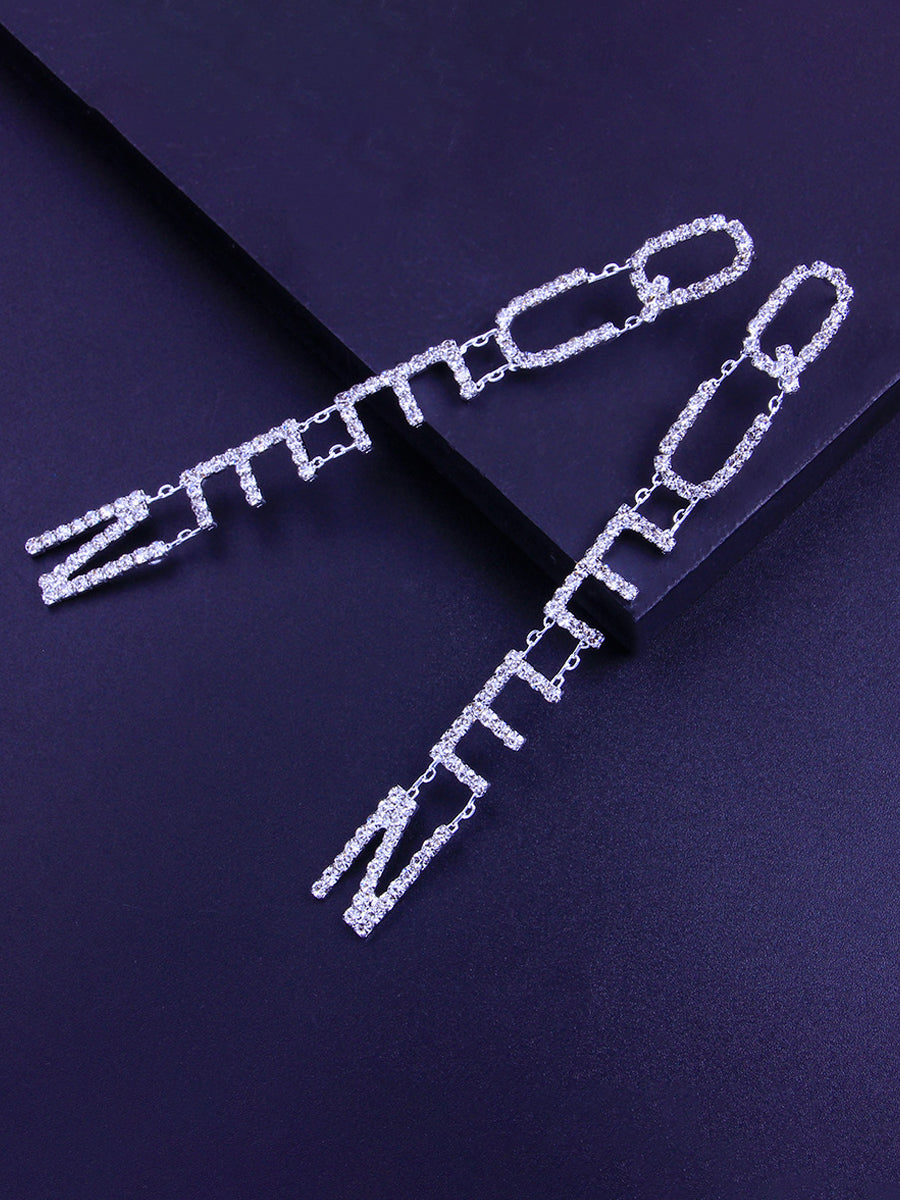 QUEEN Long Diamond Earrings with English Letters｜Awaytr®