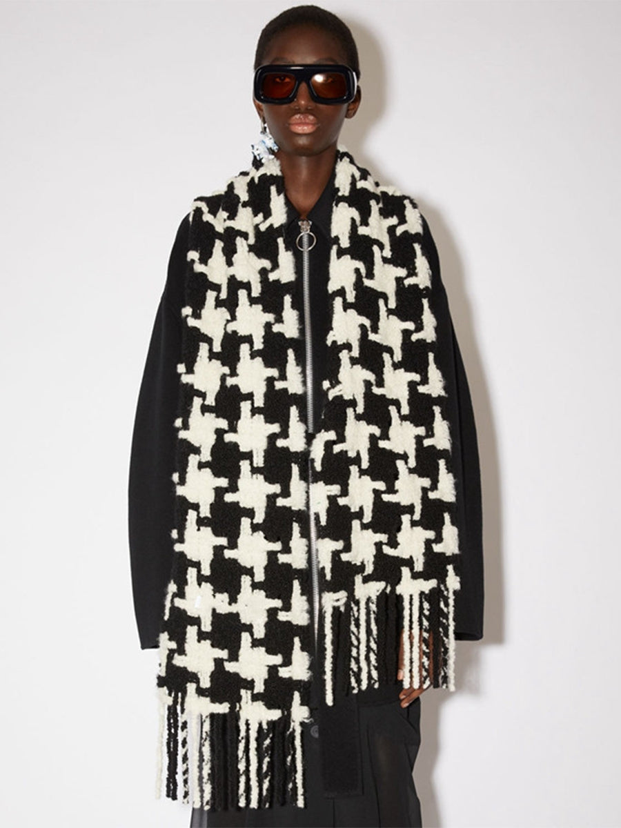 Thick Cashmere-like Thick Beard Houndstooth Scarf｜Awaytr®