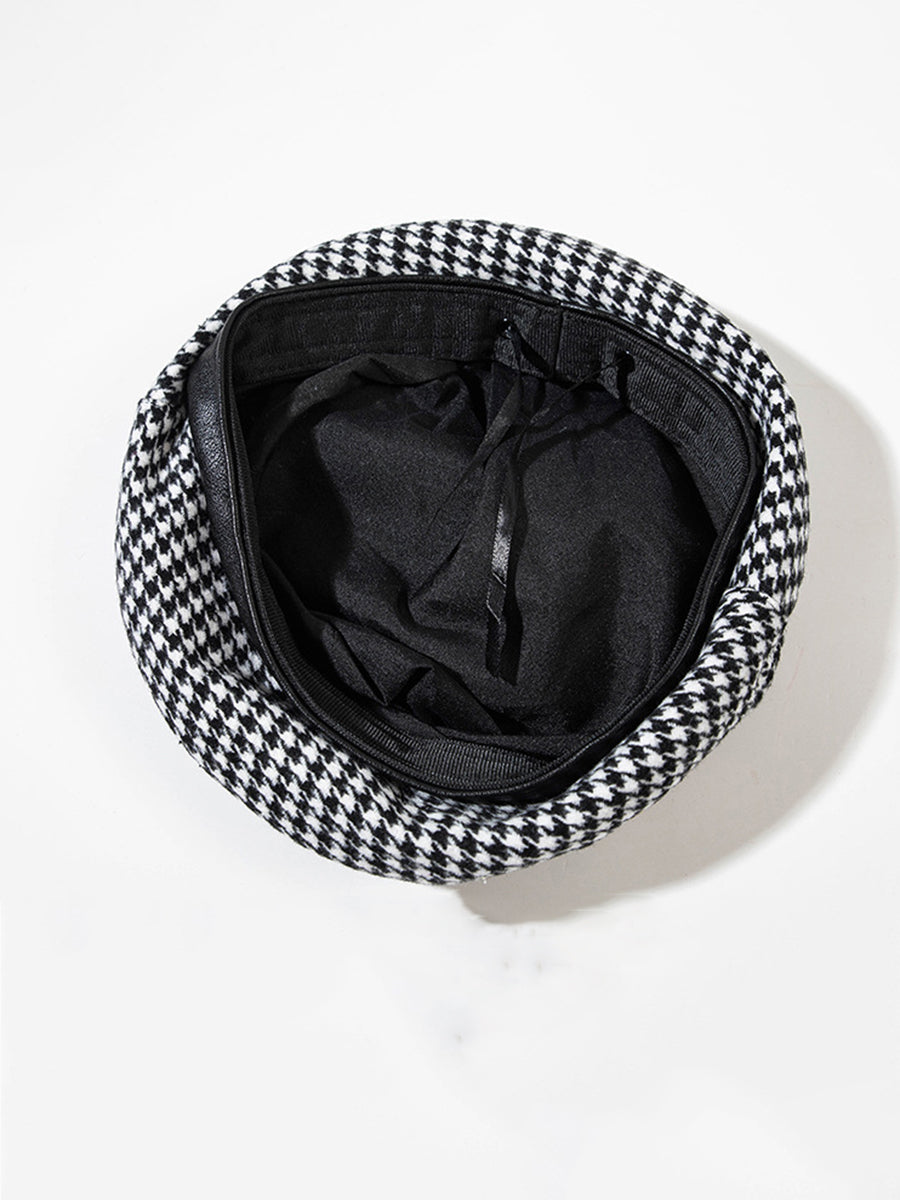 Cute Cat Ears Plaid Leather Beret Hat｜Awaytr®