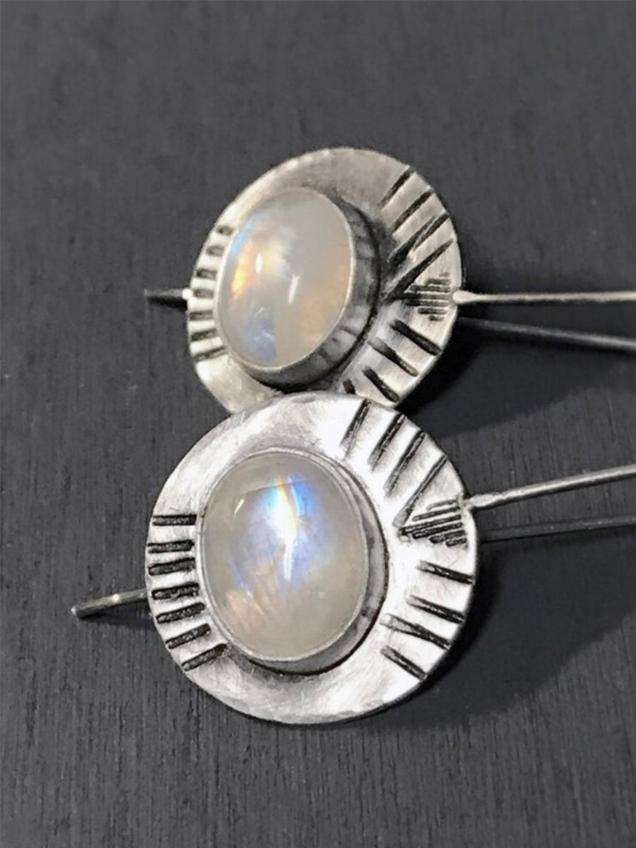 Retro Geometric Round Inlaid Moonstone Earrings｜Awaytr®