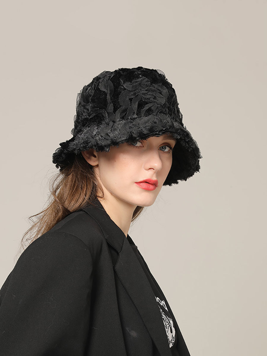 Autumn and Winter Vintage Black Lace Flower Fisherman Hat｜Awaytr®