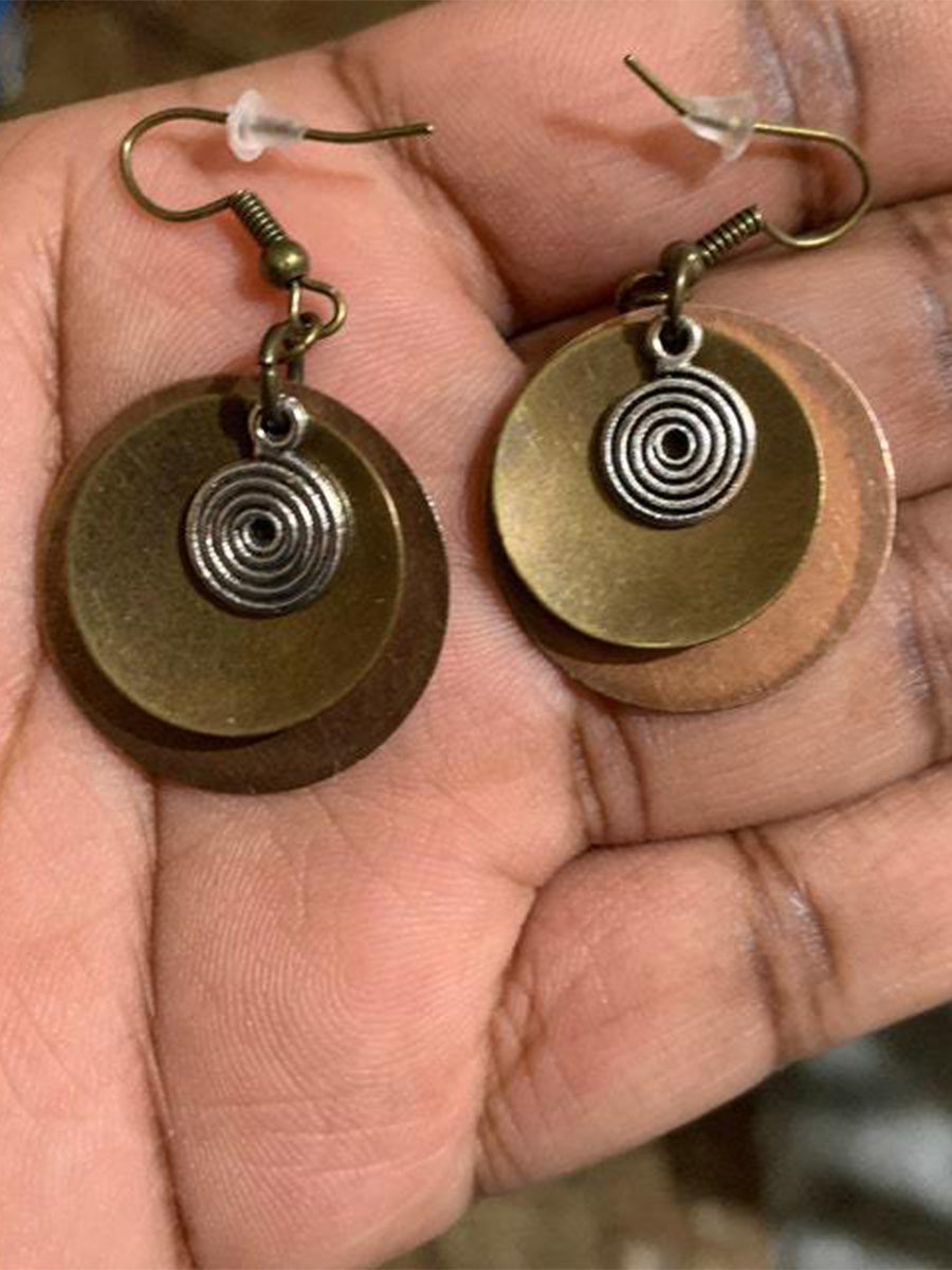 Distressed Disc Multi-layer Two-tone Earrings｜Awaytr®