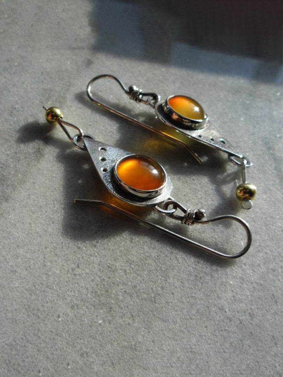 Vintage Drop-shaped Inlaid Amber Earrings｜Awaytr®