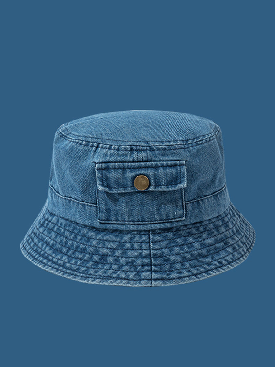 Washed Denim Flat Top Wide Brim Fisherman Hat｜Awaytr®