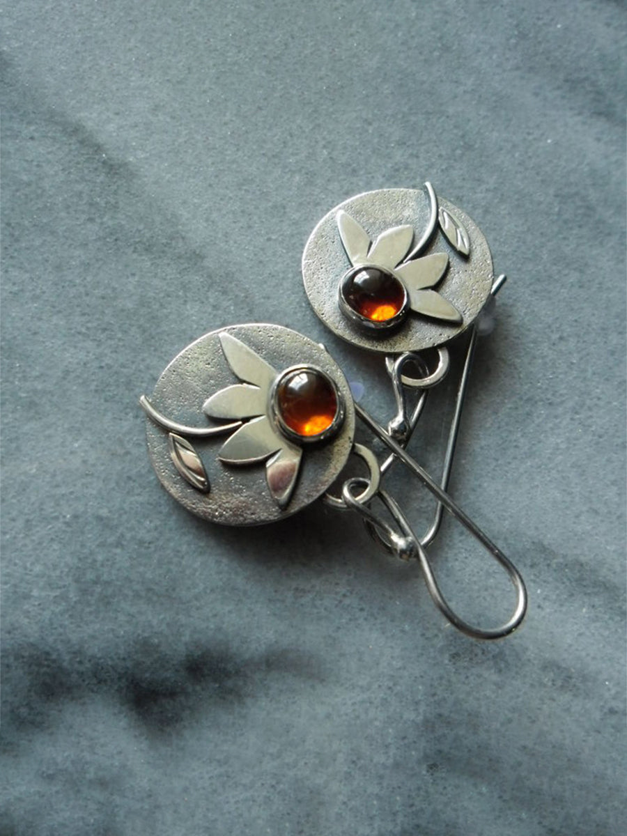 Vintage Geometric Amber Flower Earrings｜Awaytr®