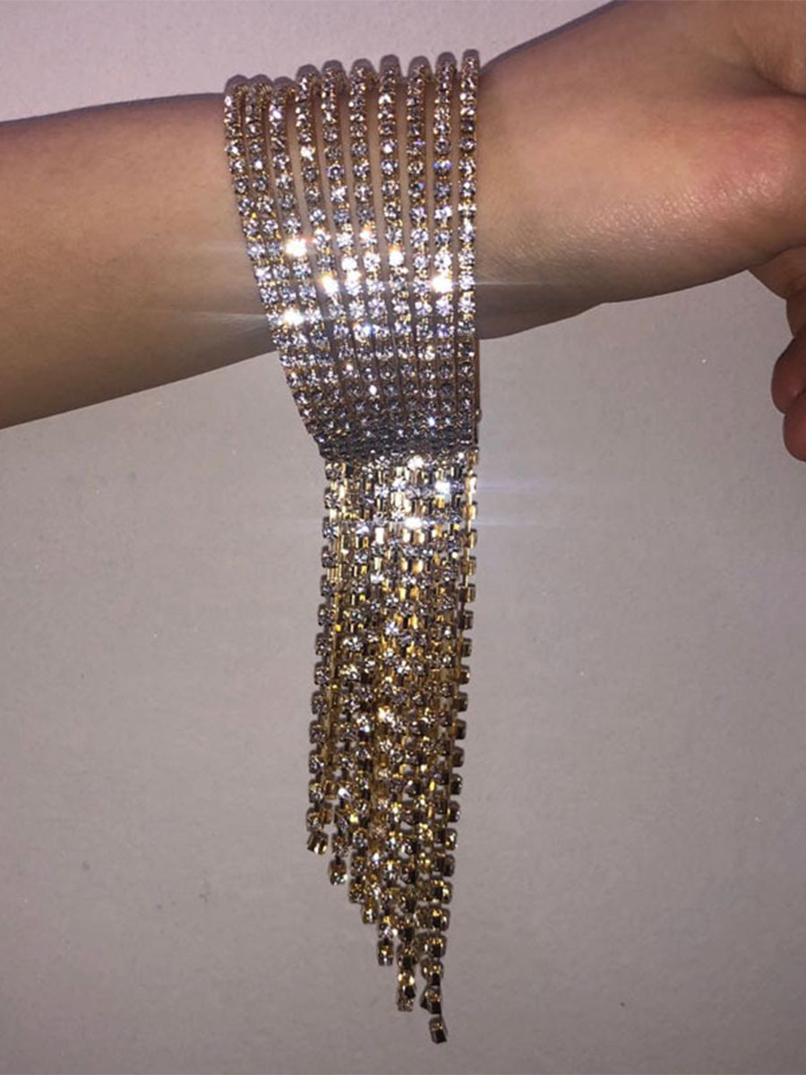 Long Tassel Rhinestone Open Bracelet｜Awaytr®