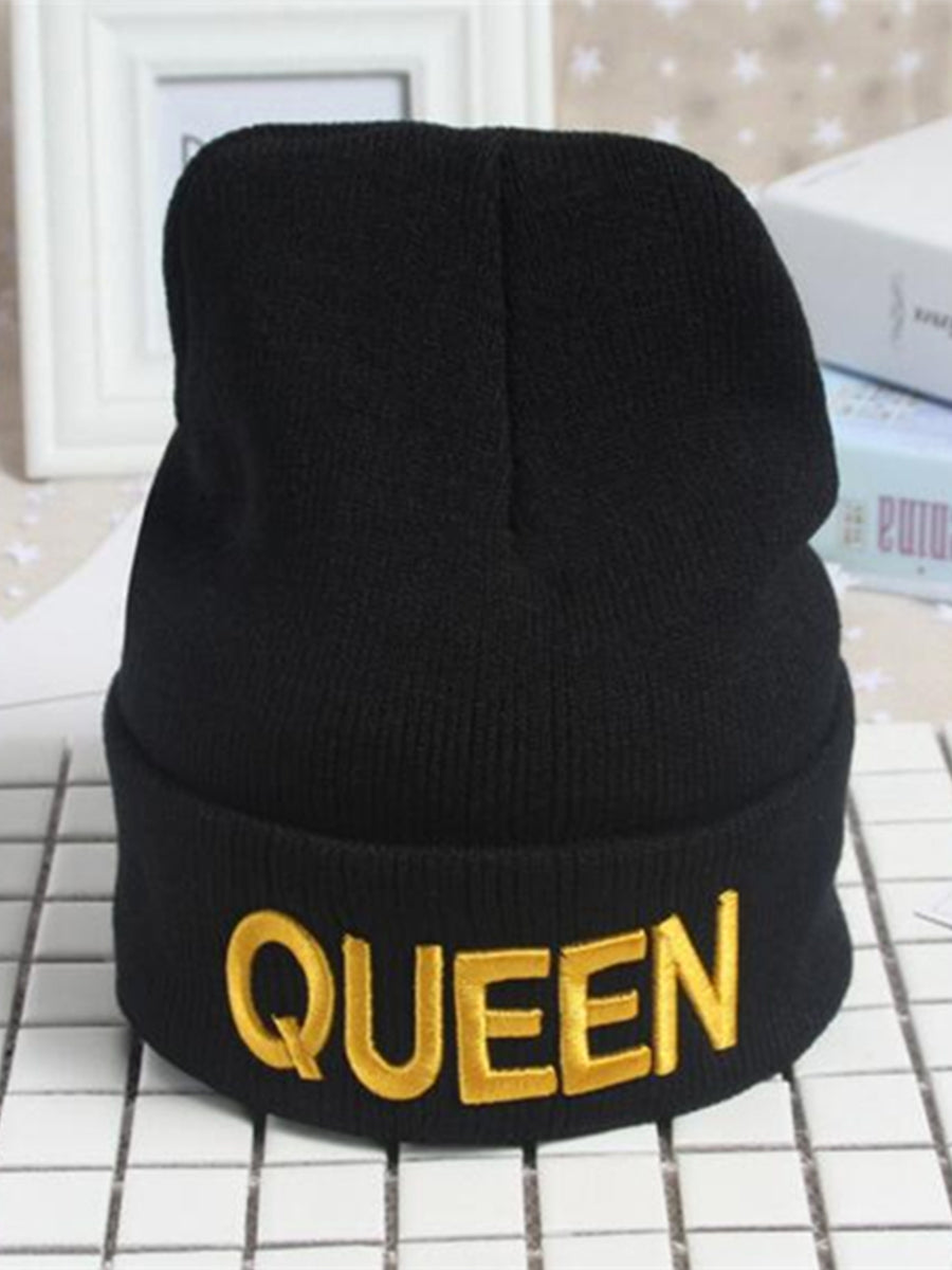 QUEEN KING Black And White Letters Couple Knit Hat｜Awaytr®