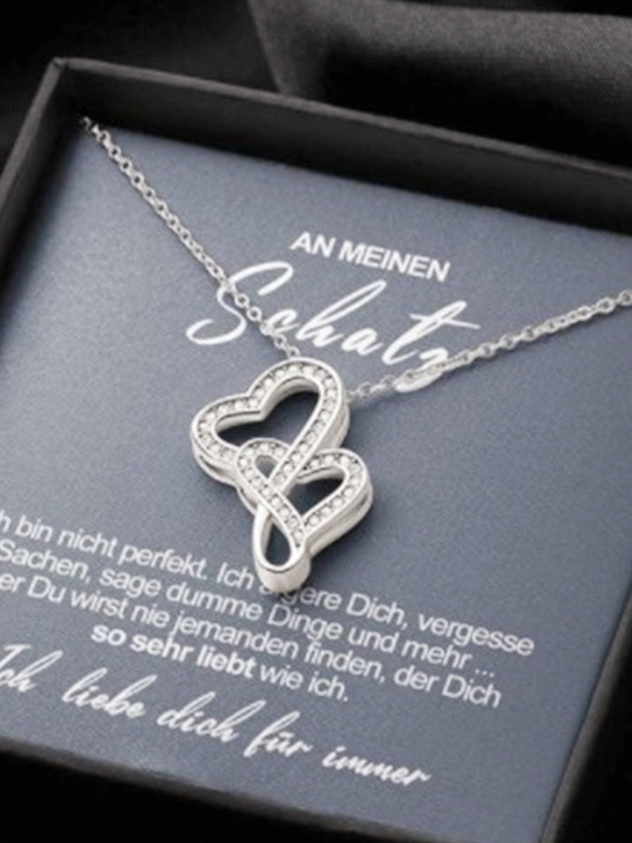 S925 Sterling Silver Diamond Double Heart Necklace｜Awaytr®