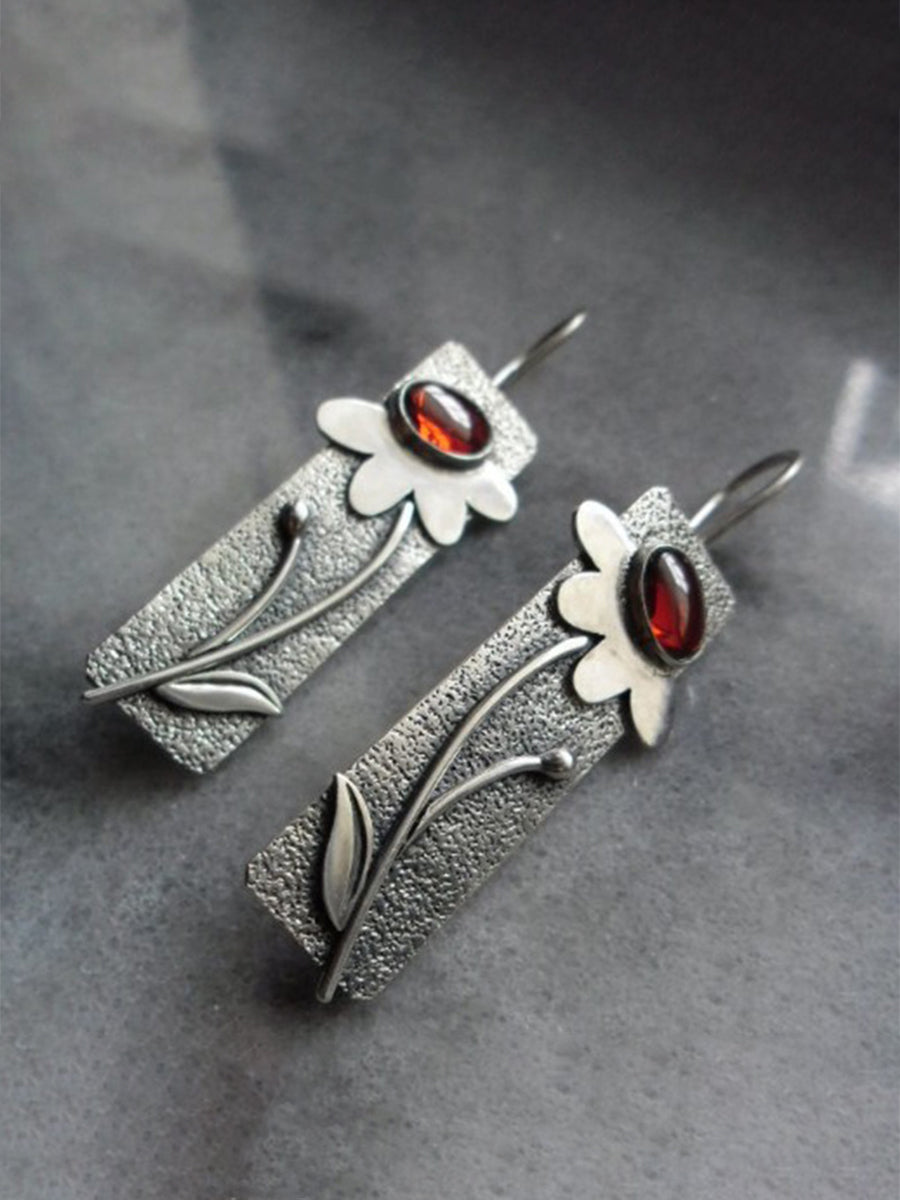 Retro Geometric Square Flower Leaf Earrings｜Awaytr®