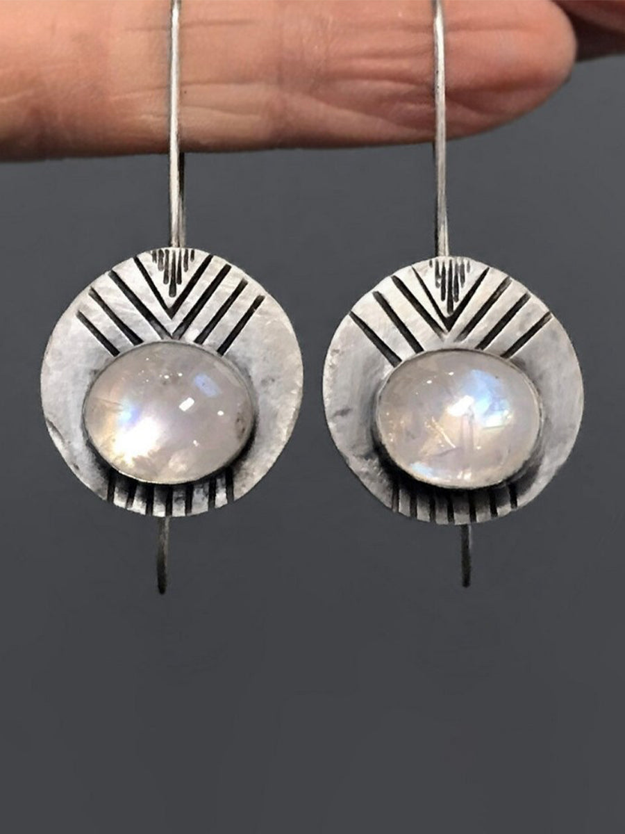 Retro Geometric Round Inlaid Moonstone Earrings｜Awaytr®