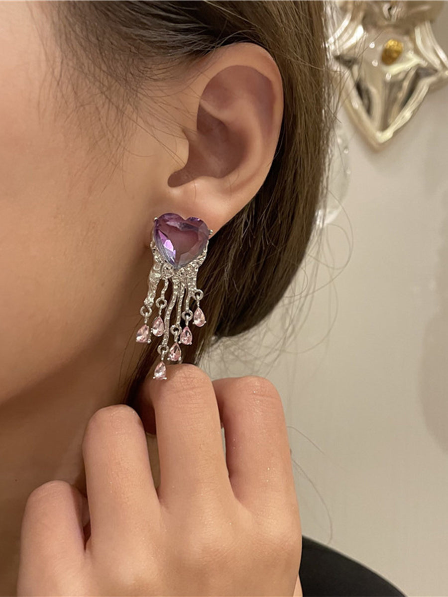 Purple Heart Tassel Earrings｜Awaytr®