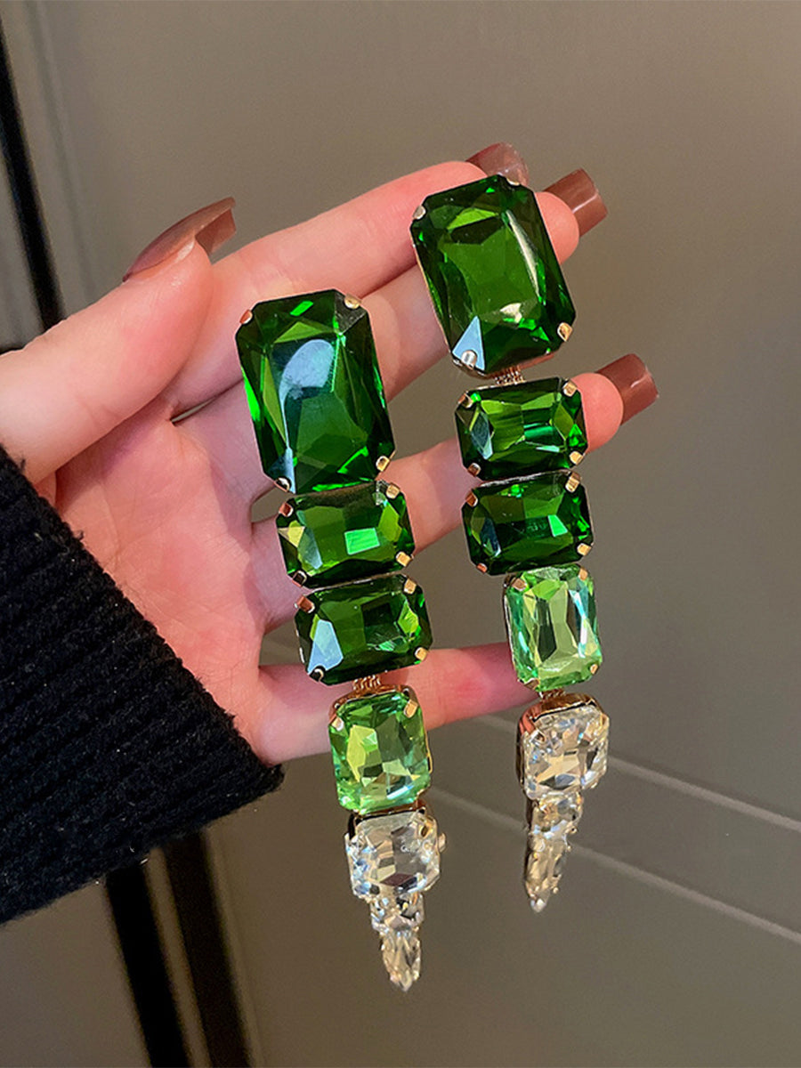 Green Diamond Long Fringe Earrings｜Awaytr®