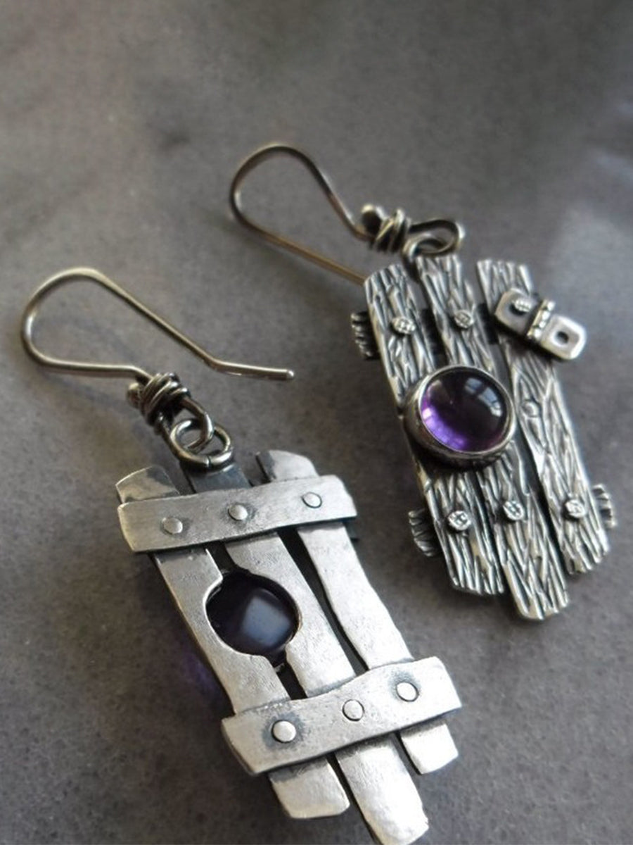 Vintage Fence Arrow Inlaid Amethyst Earrings｜Awaytr®