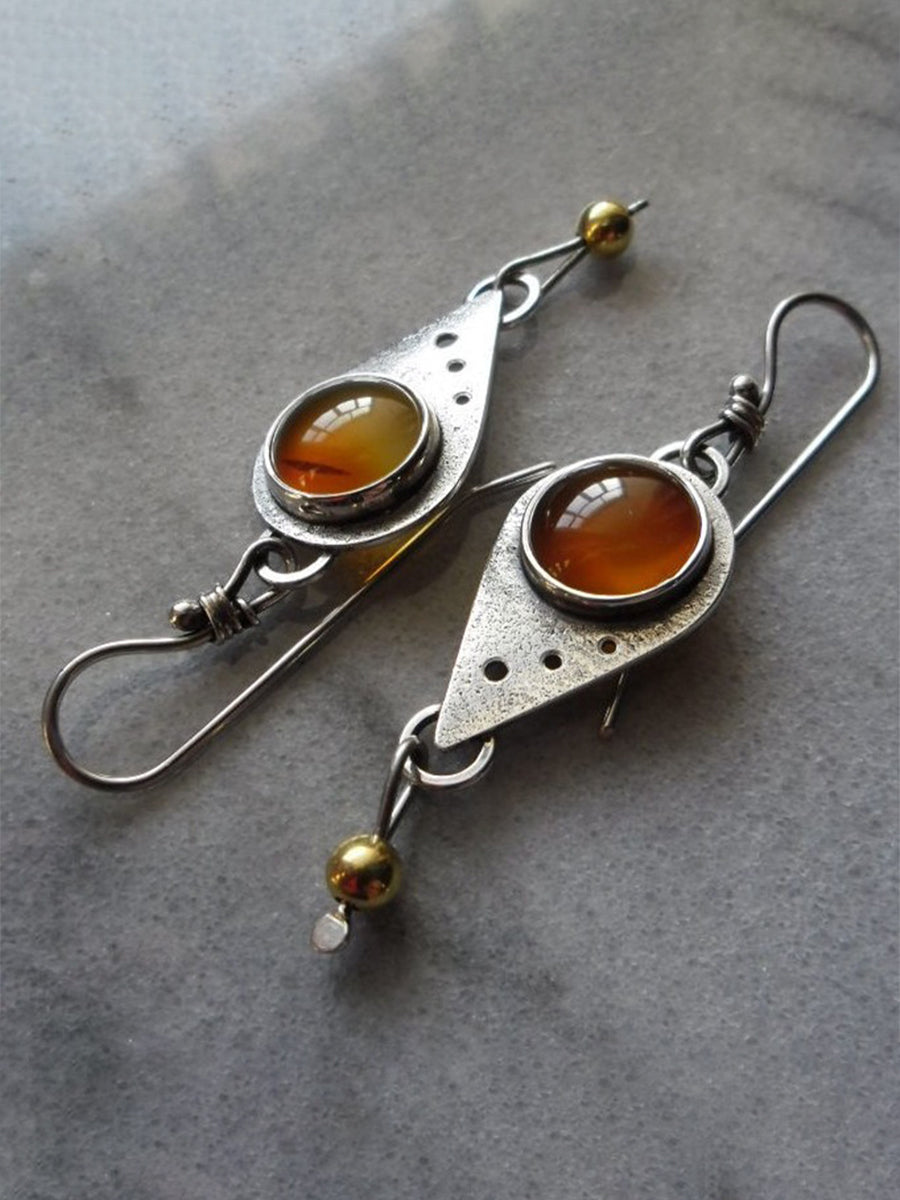 Vintage Drop-shaped Inlaid Amber Earrings｜Awaytr®